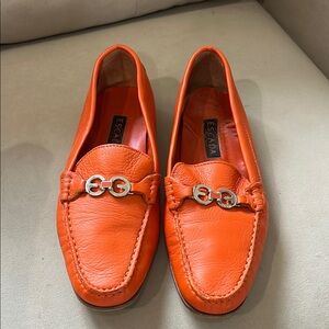 Escada Orange Leather Loafers. Size 7